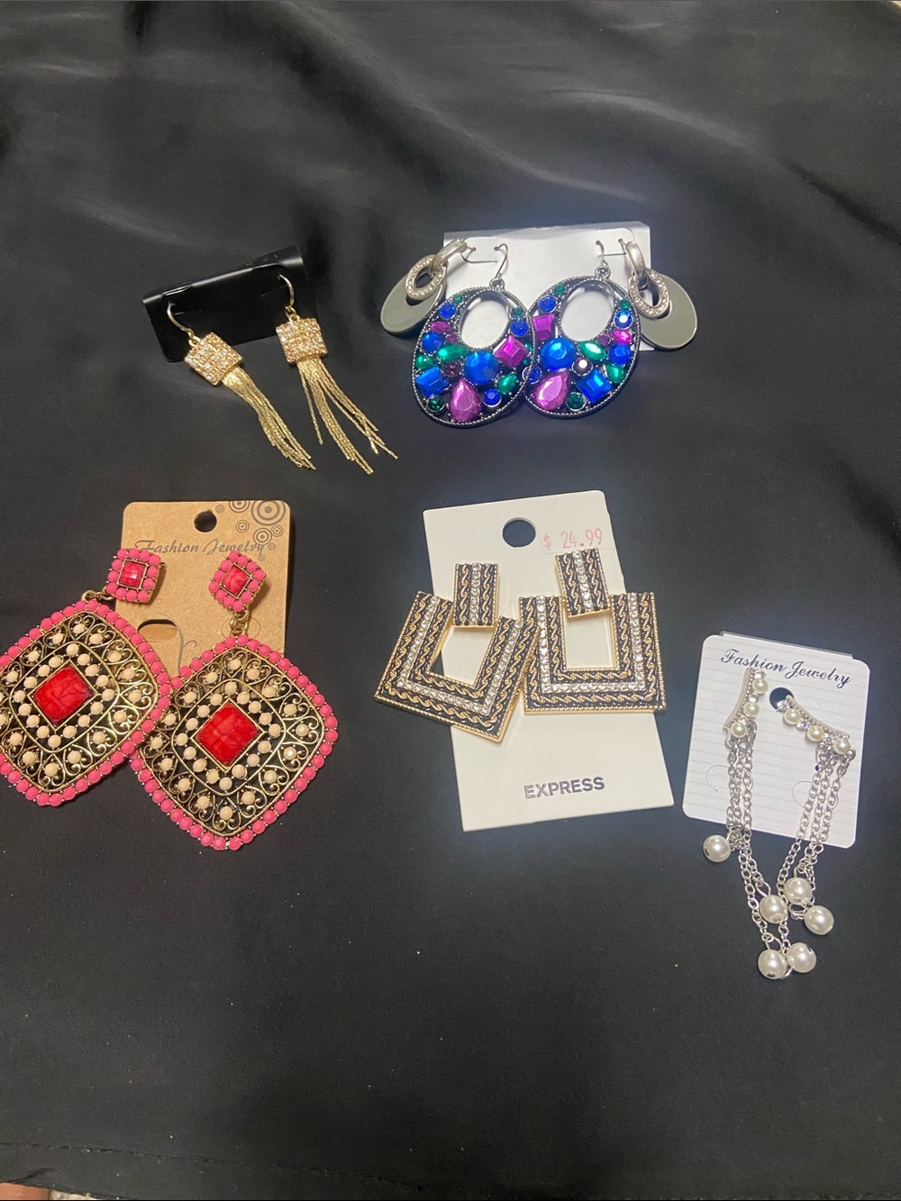 Earrings haul with Gold-Tone Accents silver pink crystal purple blue dangling